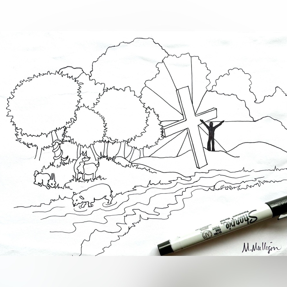 NEW Handmade Art Hand Crafted Illustration Drawing Biblical Christian Black Line